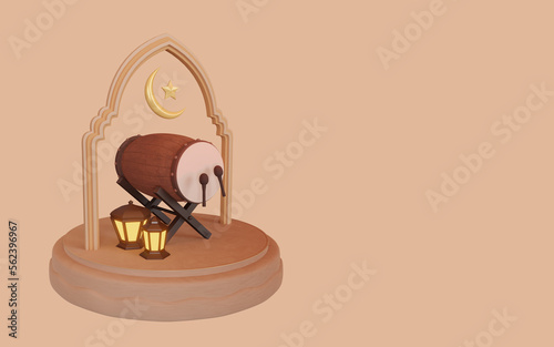 3d illustration ramadan podium with islamic ornamental