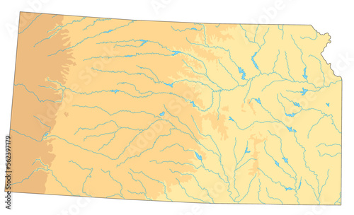 High detailed Kansas physical map.