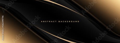 Elegant black and gold wide abstract luxury background with golden lines. Vector illustration