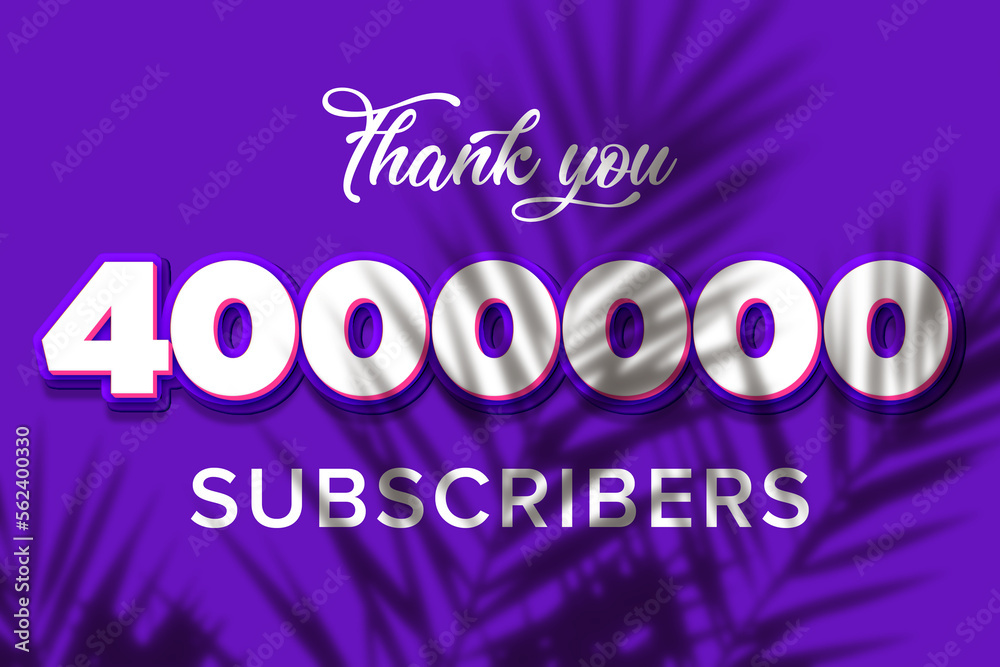 4000000 subscribers celebration greeting banner with Purple and Pink Design