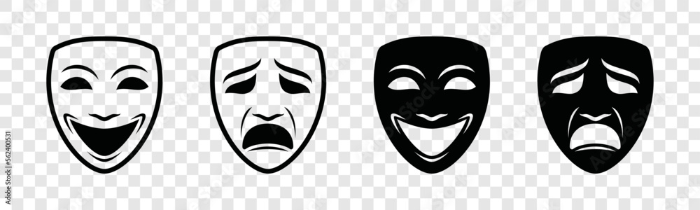 Theater mask icon set. Masquerade icon on transparent background