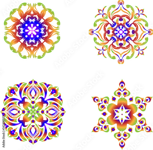 Indian colorful; mandala ornamentation design. Asian traditional mehandi style decor.