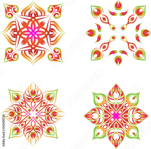 Indian colorful; mandala ornamentation design. Asian traditional mehandi style decor.