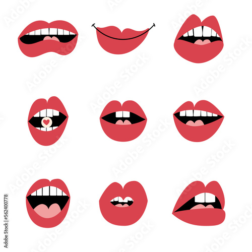 Valentine s day concept. Set of lips with various expressions.