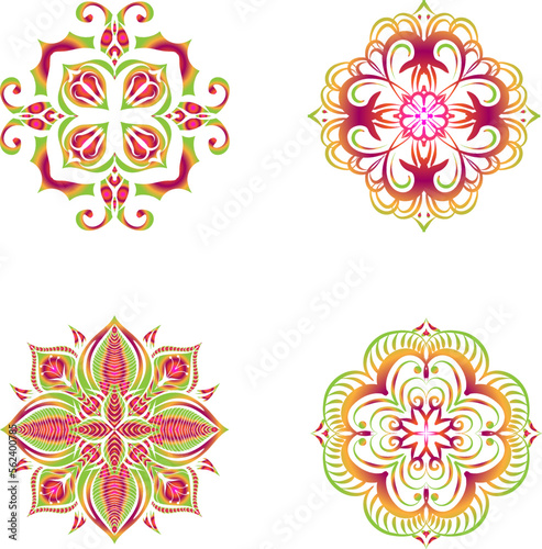 Indian colorful; mandala ornamentation design. Asian traditional mehandi style decor.
