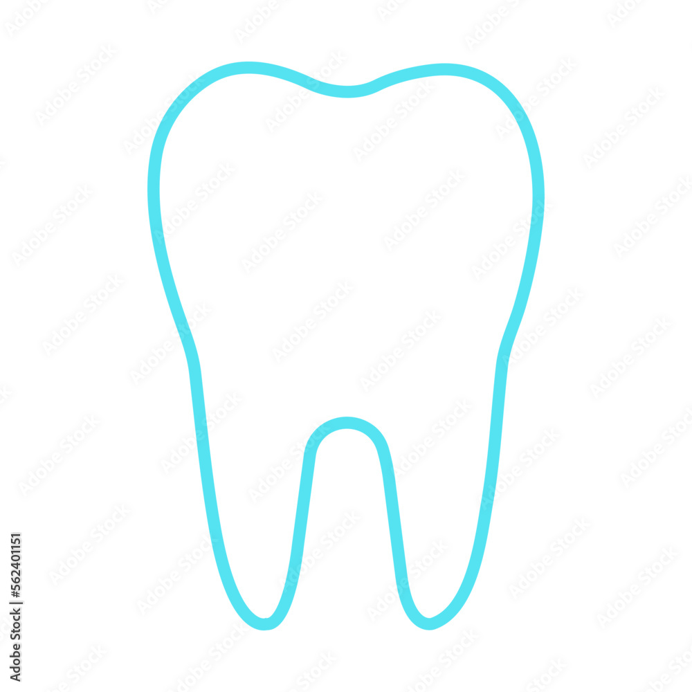 Tooth outline icon. Symbol. White tooth with blue path. Vector illustration. Tooth outline icon. Symbol. White tooth with blue path. Vector illustration.