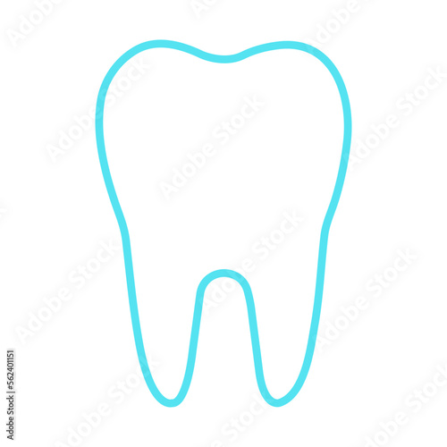 Tooth outline icon. Symbol. White tooth with blue path. Vector illustration. 