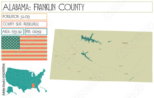 Large and detailed map of Franklin county in Alabama, USA.