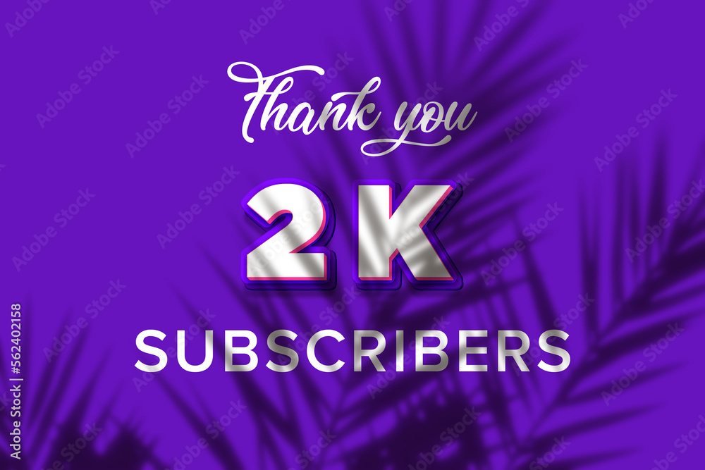 2 K subscribers celebration greeting banner with Purple and Pink Design
