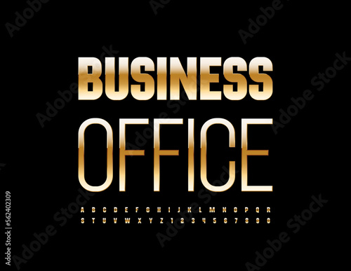 Vector premium Sign Business Office. Modern Golden Font. Artistic Alphabet Letters and Numbers.