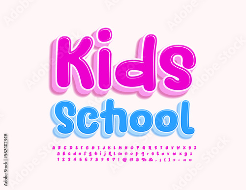 Vector Funny Sign Kids School. Bright handwritten Font. Playful style Letters, Numbers and Symbols for Children