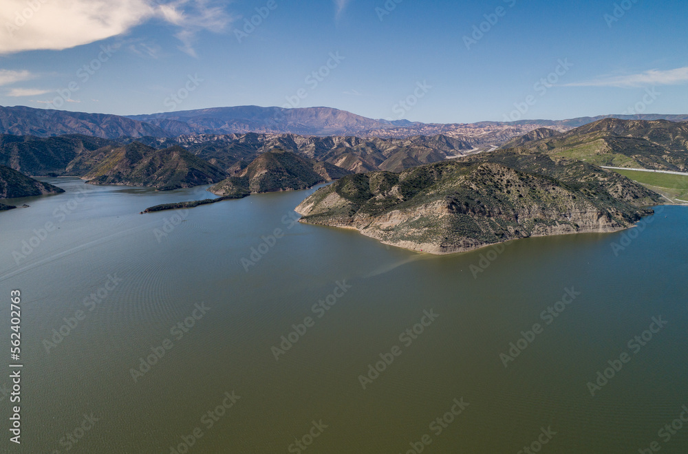 Pyramid Lake in California. It is a reservoir formed by Pyramid Dam on Piru Creek in the eastern San Emigdio Mountains, near Castaic, Southern California, in Los Padres National Forest. Los Angeles