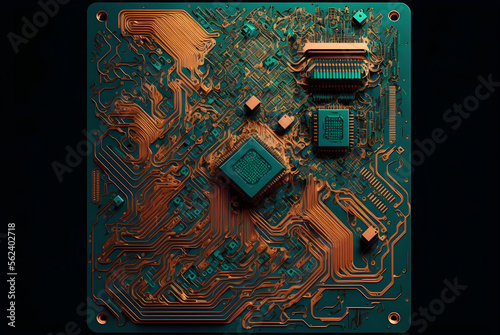 Motherboard circuit with CPU created with Generative AI Technology photo