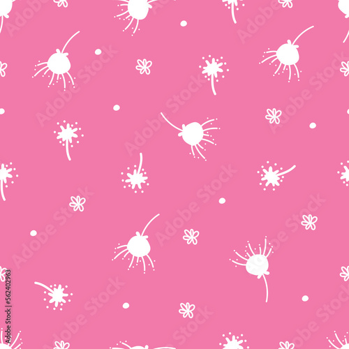 Pink pastel and tiny grass flower doodle pattern