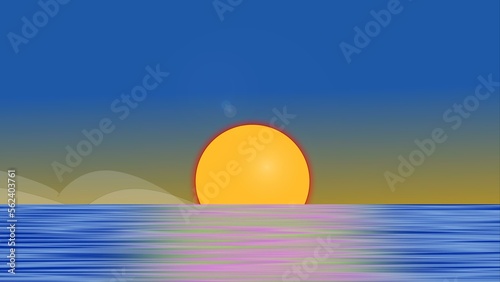 The sun rises from the rippling sea