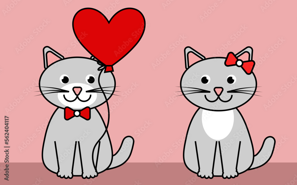 Obraz premium simple vector illustration with cats and heart