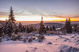 View of the Krkonose mountains covered with snow from the 