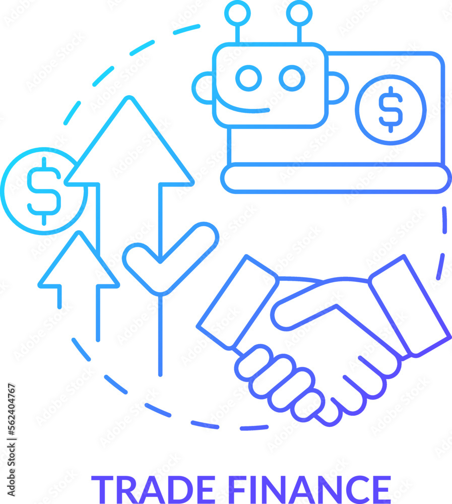 Trade finance blue gradient concept icon. Automated process. Treasury management system function abstract idea thin line illustration. Isolated outline drawing. Myriad Pro-Bold font used Trade finance blue gradient concept icon. Automated process. Treasury management system function abstract idea thin line illustration. Isolated outline drawing. Myriad Pro-Bold font used