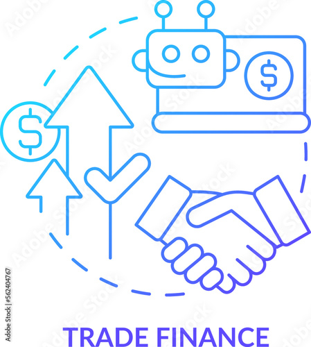 Trade finance blue gradient concept icon. Automated process. Treasury management system function abstract idea thin line illustration. Isolated outline drawing. Myriad Pro-Bold font used