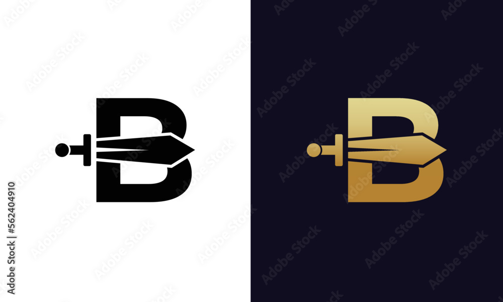 Sword Letter B Logo Design. Vector Icon Graphic Emblem Illustration on white background Sword Letter B Logo Design. Vector Icon Graphic Emblem Illustration on white background