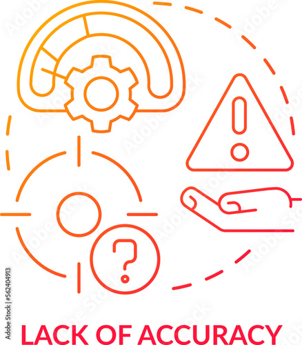 Lack of accuracy red gradient concept icon. Unpredictability. Challenge faced by corporate treasurers abstract idea thin line illustration. Isolated outline drawing. Myriad Pro-Bold font used