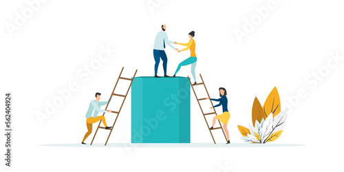 business mentor helps improve, holding stairs steps, mentorship, upskills, climb help, self development strategy flat.