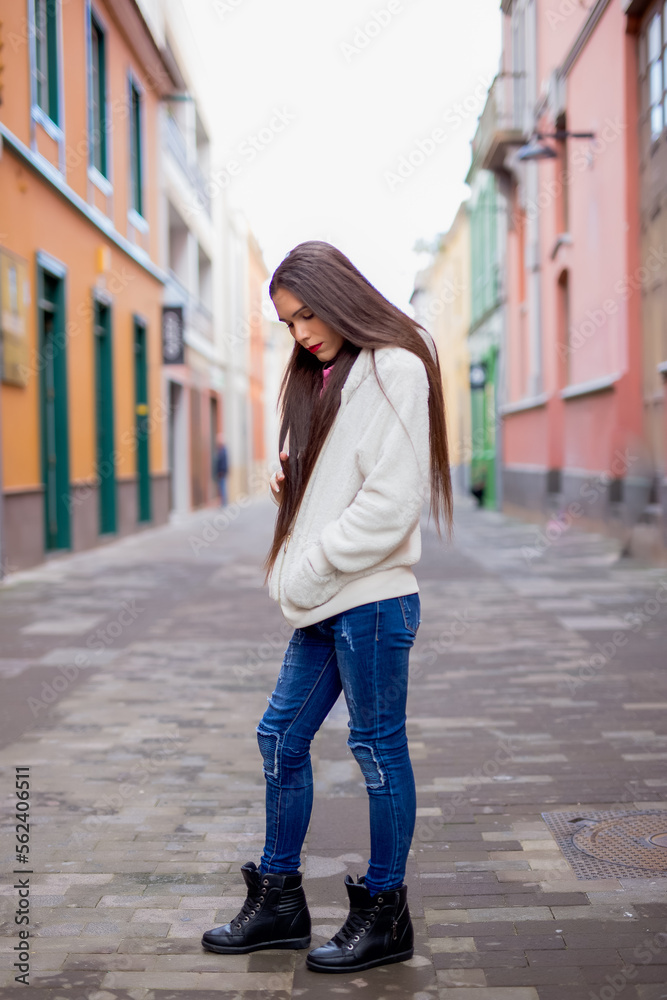 Portrait of transgender woman walking through city