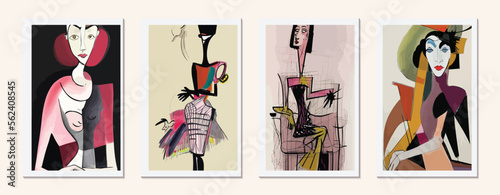 Graphic Art of a Beautiful Woman: A Modern Illustration in Black and White with a Cubist Twist