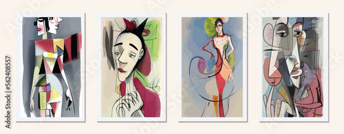 Graphic Art of a Beautiful Woman: A Modern Illustration in Black and White with a Cubist Twist