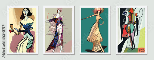 Graphic Art of a Beautiful Woman: A Modern Illustration in Black and White with a Cubist Twist