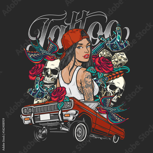 Tattoo cool girl colorful flyer