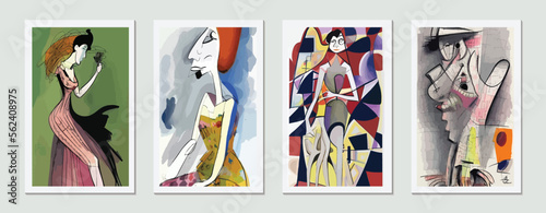 Graphic Art of a Beautiful Woman: A Modern Illustration in Black and White with a Cubist Twist
