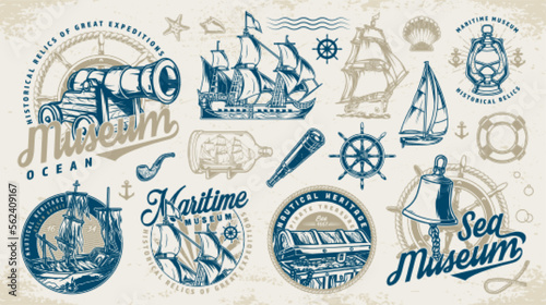 Maritime history stickers set colorful