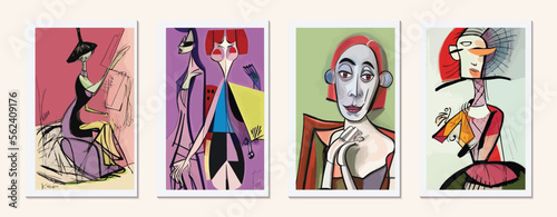 Graphic Art of a Beautiful Woman: A Modern Illustration in Black and White with a Cubist Twist