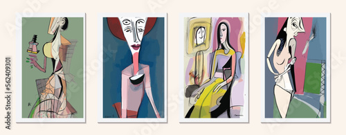 Modern Beauty: Abstract Portrait of a Fashionable Woman in a Contemporary Vector Illustration Design with a Cubist Twist