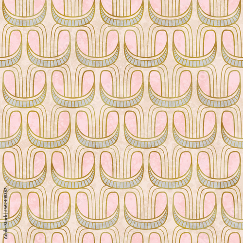 Artistic seamless pattern in art deco style with Asian tuch. Luxury elegant 1920s design for textile and wallpaper. Fabric print vector vintage illustartion.