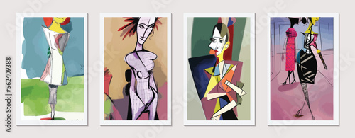 Modern Beauty: Abstract Portrait of a Fashionable Woman in a Contemporary Vector Illustration Design with a Cubist Twist