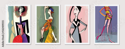 Modern Beauty: Abstract Portrait of a Fashionable Woman in a Contemporary Vector Illustration Design with a Cubist Twist