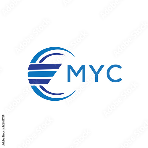 MYC letter logo. MYC blue image on white background. MYC vector logo design for entrepreneur and business. MYC best icon.	
 photo