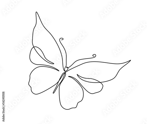 Continuous one line drawing of Butterfly. Simple butterfly line art vector illustration.