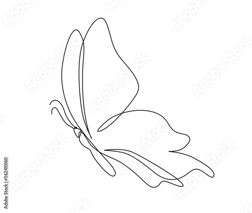 Continuous one line drawing of Butterfly. Simple butterfly line art vector illustration.