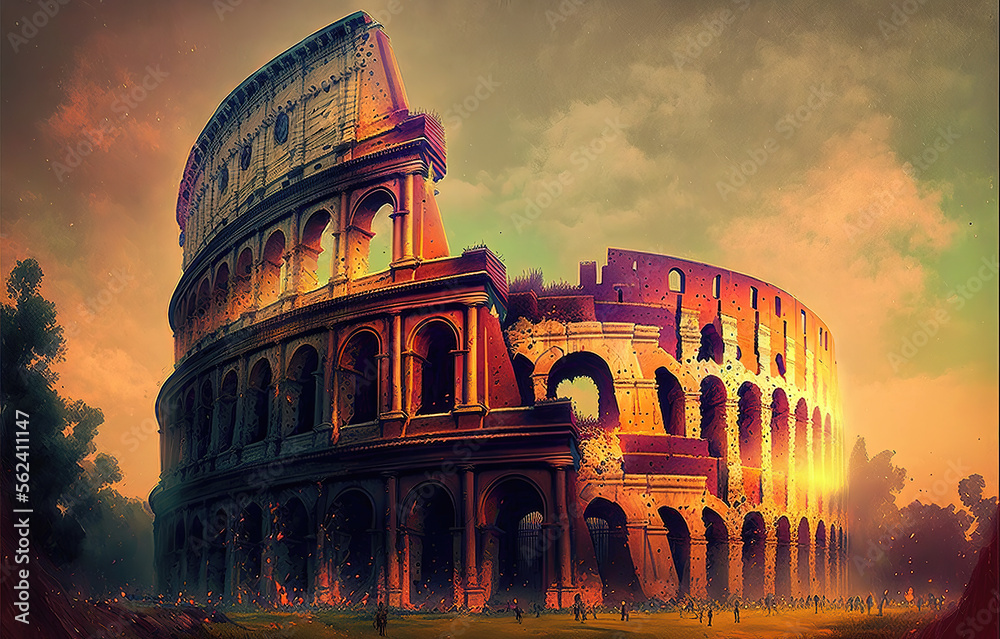an impressive illustration of the coliseum, generative ai technology