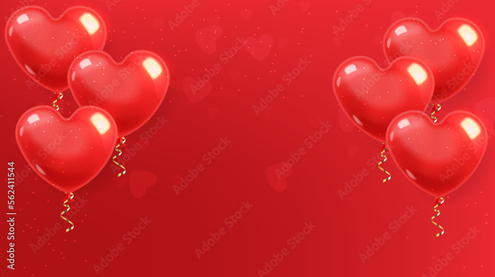 Realistic heart balloons, red balloon isolated with red background, love decoration, valentines day, romantic card vector
