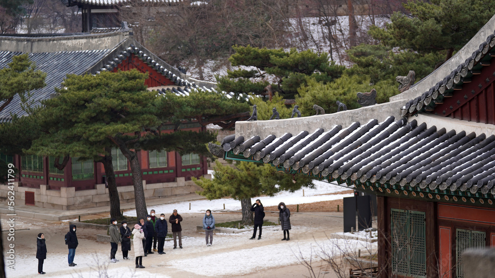한국의 겨울 속 전통 고궁