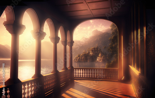 a wonderful oriental inspired view of the sunset, dreamy and peaceful, generative ai technology photo