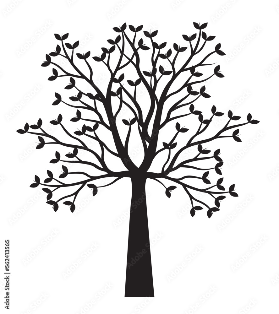 Obraz premium Shape of Spring Tree with Leaves. Vector outline Illustration. Plant in Garden.