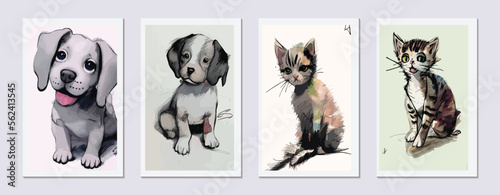 Paws and Claws: A Collection of Adorable and Whimsical Vector Illustrations of Domestic Pets. Vat and Dog Wall Art