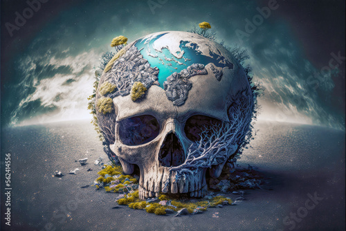 Fototapeta Naklejka Na Ścianę i Meble -  Earth is dying of due to global warming and deforestation. The concept of saving the earth, protecting the environment. Generative AI