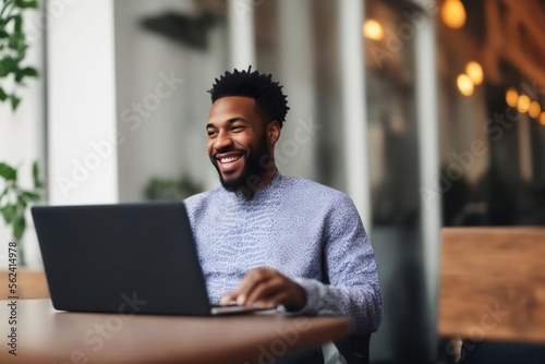 Canvastavla Candid portrait of an African American man working on a laptop in a stylish mode