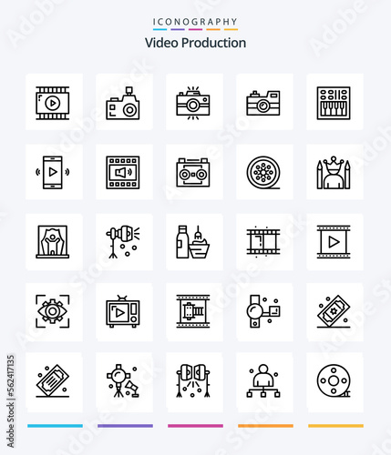 Creative Video Production 25 OutLine icon pack  Such As photography. antique camera. photographer. vintage camera. photography photo